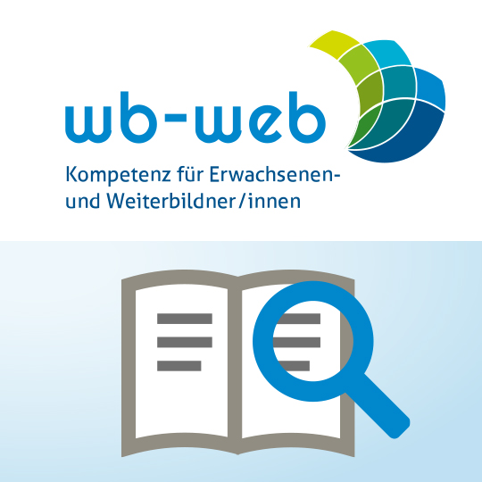 Logo wb-wb, Icon Buch mit Lupe